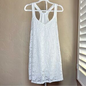 Lace Overlay Dress with Built-In White Romper Size Medium in White